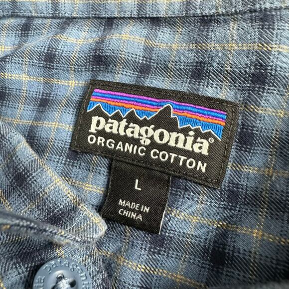 Patagonia Organic Cotton Blue Checkered Long Sleeve Shirt Size Large Button Down - Picture 3 of 7